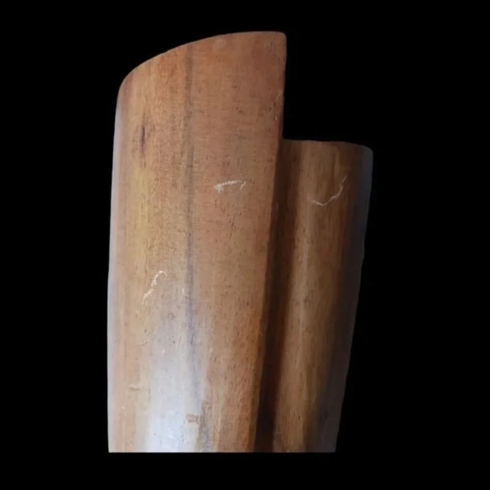 VTG wood vase asymetrical cylinder shape vase